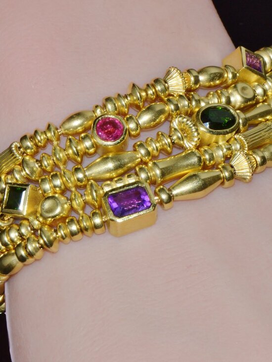 Designer Seidengang Natural Tourmaline Amethst Garnet 18K Solid Gold Bracelet - Picture 8 of 14